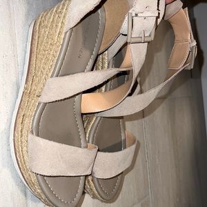 Gray Velvet Marc Fisher Wedge Sandals